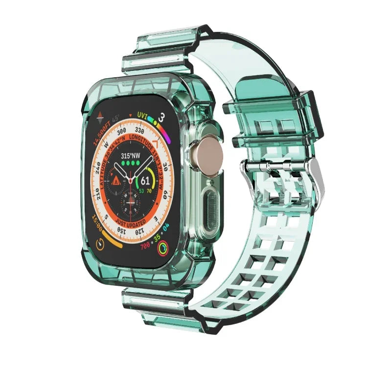سوار ساعة متكامل شفاف من TPU بنمط الجليد، لساعة Apple Watch Ultra 49مم