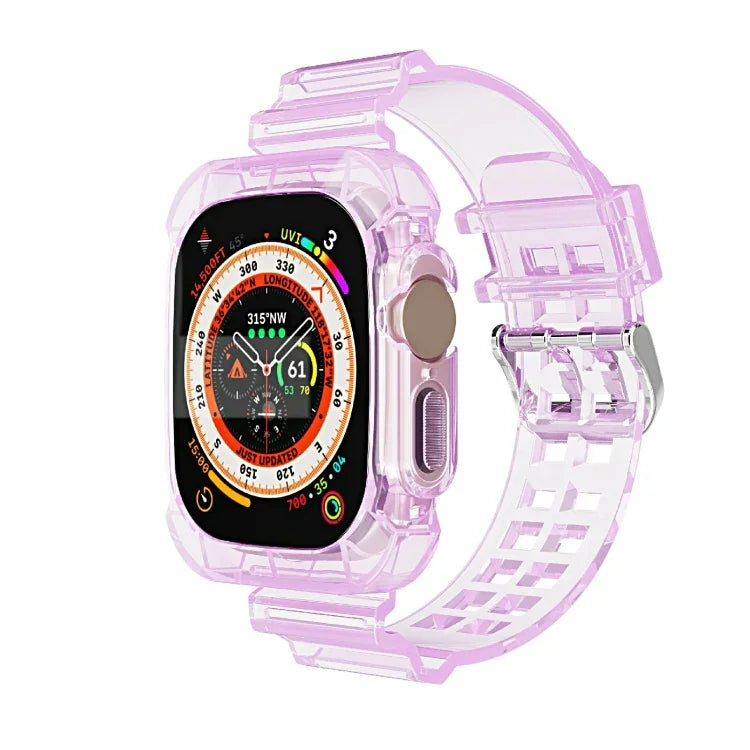 سوار ساعة متكامل شفاف من TPU بنمط الجليد، لساعة Apple Watch Ultra 49مم