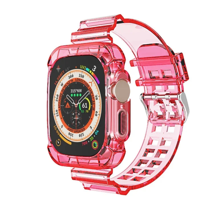 سوار ساعة متكامل شفاف من TPU بنمط الجليد، لساعة Apple Watch Ultra 49مم