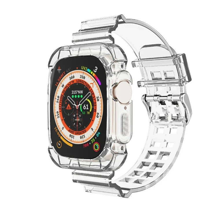 سوار ساعة متكامل شفاف من TPU بنمط الجليد، لساعة Apple Watch Ultra 49مم