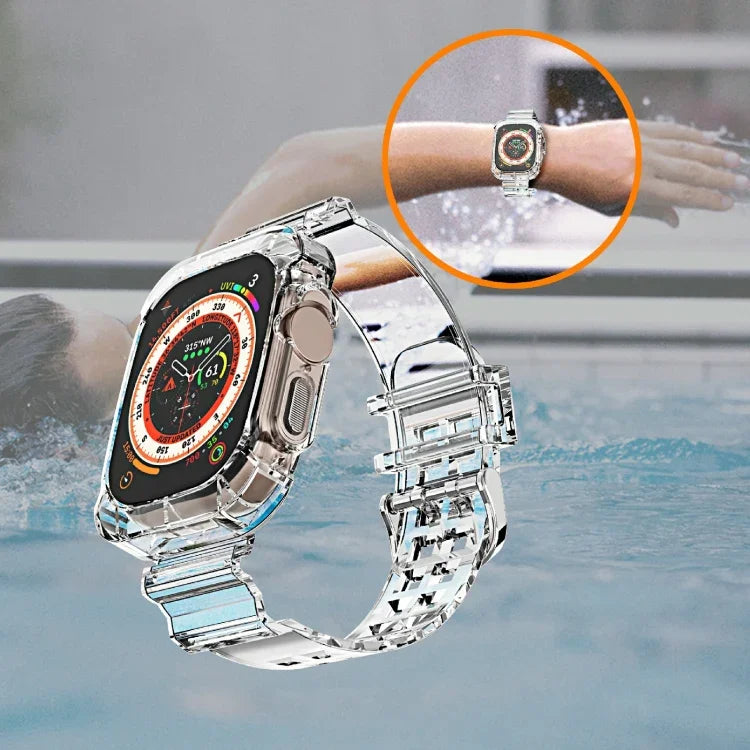 سوار ساعة متكامل شفاف من TPU بنمط الجليد، لساعة Apple Watch Ultra 49مم