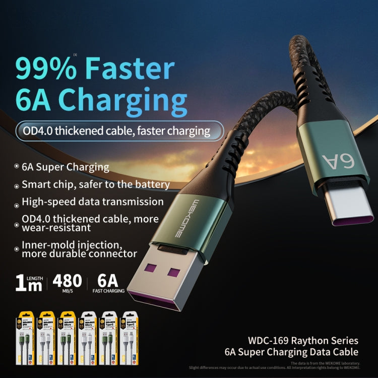 كابل شحن سريع وبيانات USB إلى 8 دبابيس من سلسلة WEKOME WDC-169I Raython بقوة 6 أمبير، الطول: 1 متر