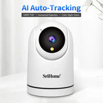 SriHome SH042 كاميرا مراقبة بان-تيلت واي فاي بدقة 2.0 ميجابكسل 1080P HD بالذكاء الاصطناعي، SH042