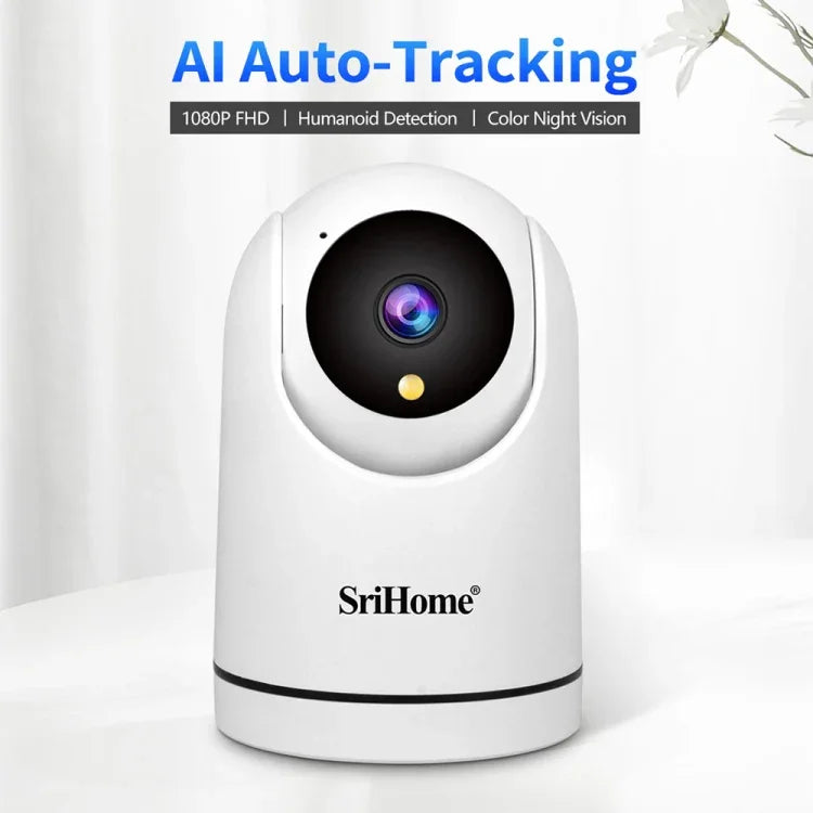 SriHome SH042 كاميرا مراقبة بان-تيلت واي فاي بدقة 2.0 ميجابكسل 1080P HD بالذكاء الاصطناعي، SH042