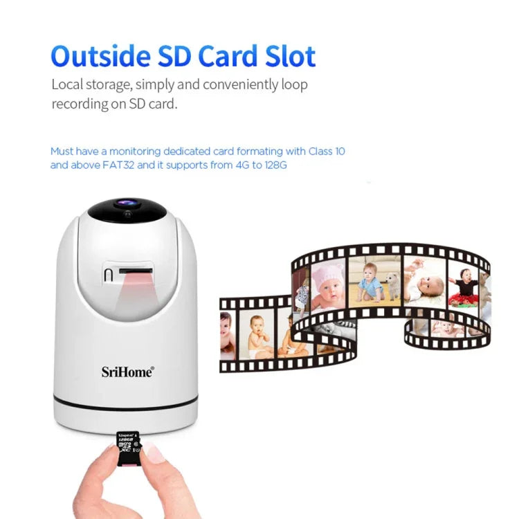 SriHome SH042 كاميرا مراقبة بان-تيلت واي فاي بدقة 2.0 ميجابكسل 1080P HD بالذكاء الاصطناعي، SH042
