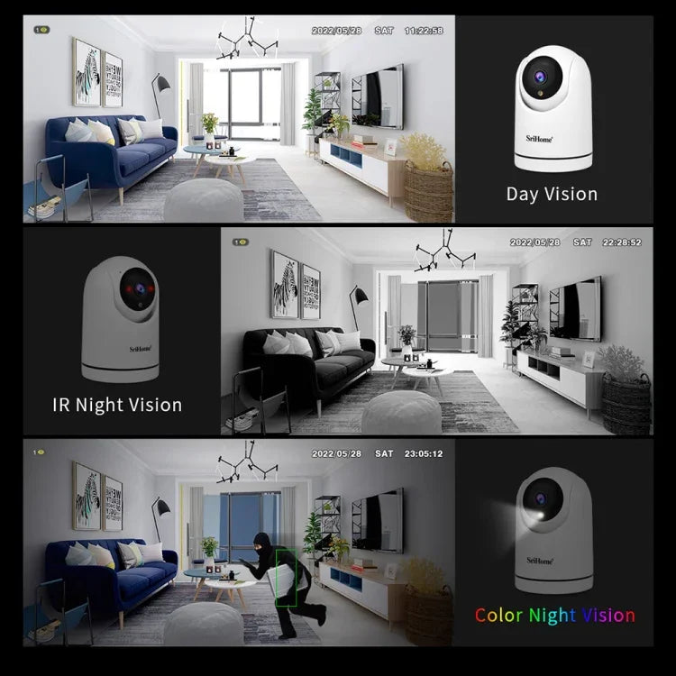 SriHome SH042 كاميرا مراقبة بان-تيلت واي فاي بدقة 2.0 ميجابكسل 1080P HD بالذكاء الاصطناعي، SH042