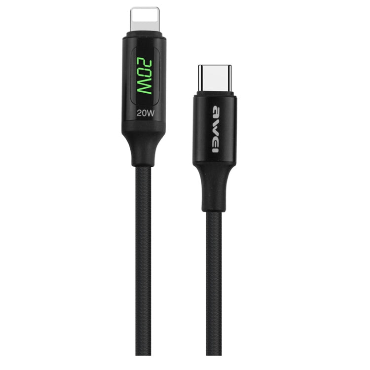 كابل بيانات شحن سريع awei CL-123L 1 متر USB-C / Type-C إلى 8 دبابيس مع شاشة رقمية، CL-123L