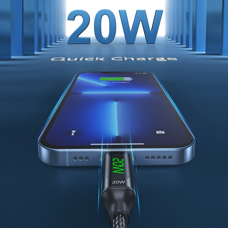 كابل بيانات شحن سريع awei CL-123L 1 متر USB-C / Type-C إلى 8 دبابيس مع شاشة رقمية، CL-123L