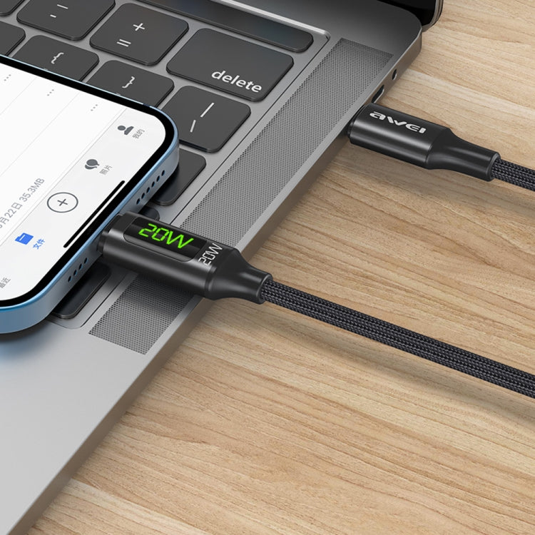 كابل بيانات شحن سريع awei CL-123L 1 متر USB-C / Type-C إلى 8 دبابيس مع شاشة رقمية، CL-123L