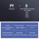 PY-14 LAIZE 2 قطع موصل سريع هوائي من نوع Y مخفض بلاستيكي، PY-4 (10 قطع)، PY-6 (10 قطع)، PY-8 (10 قطع)، PY-10 (10 قطع)، PY-12 (10 قطع)، PY-14 (2 قطع)، PY-16 (2 قطع)