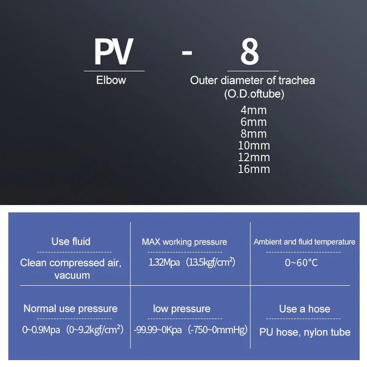 موصل هوائي بلاستيكي سريع زاوية 10 قطع من LAIZE، PV-4، PV-6، PV-8، PV-10، PV-12، PV-14، PV-16
