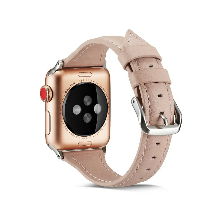 سوار ساعة رفيع بديل من الجلد، لسلسلة Apple Watch 5/4 مقاس 44مم و 3/2/1 مقاس 42مم، ولسلسلة Apple Watch 5/4 مقاس 40مم و 3/2/1 مقاس 38مم