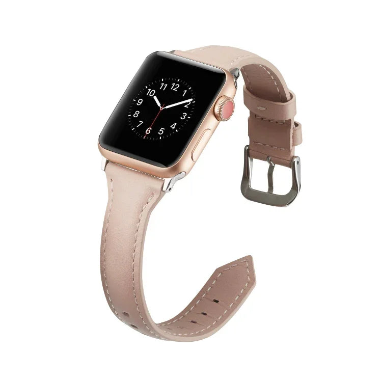 سوار ساعة رفيع بديل من الجلد، لسلسلة Apple Watch 5/4 مقاس 44مم و 3/2/1 مقاس 42مم، ولسلسلة Apple Watch 5/4 مقاس 40مم و 3/2/1 مقاس 38مم