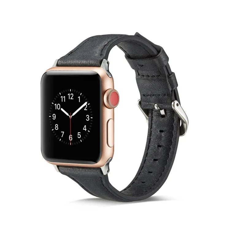 سوار ساعة رفيع بديل من الجلد، لسلسلة Apple Watch 5/4 مقاس 44مم و 3/2/1 مقاس 42مم، ولسلسلة Apple Watch 5/4 مقاس 40مم و 3/2/1 مقاس 38مم