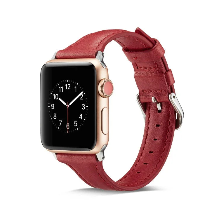 سوار ساعة رفيع بديل من الجلد، لسلسلة Apple Watch 5/4 مقاس 44مم و 3/2/1 مقاس 42مم، ولسلسلة Apple Watch 5/4 مقاس 40مم و 3/2/1 مقاس 38مم