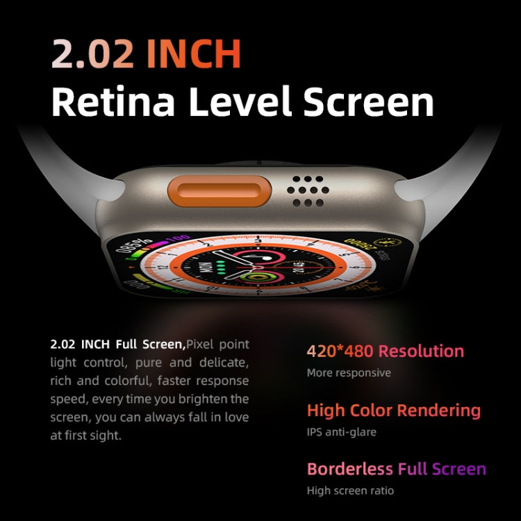 HW8 Ultra ساعة ذكية بشاشة TFT بحجم 2.02 بوصة، مقاومة للماء بمعيار IP67، تدعم مراقبة معدل ضربات القلب ونسبة الأكسجين في الدم / أوضاع رياضية متعددة