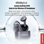 سماعة أذن Lenovo LP40 TWS لاسلكية بتقنية بلوتوث 5.1 مع تقليل الضوضاء، LP40