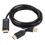كابل محول من HDMI إلى USB + DisplayPort مع مزود طاقة، الطول: 1.8م، 180سم