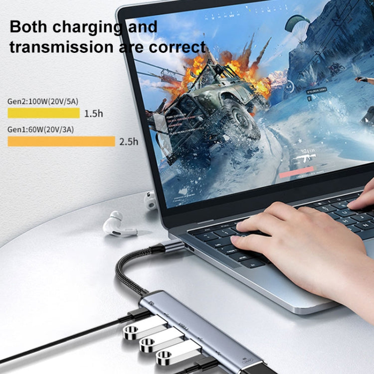 محول متعدد الوظائف 6 في 1 من USB-C/نوع C إلى HDMI+USB 3.1+USB 2.0 مزدوج+USB-C مزدوج، Y004