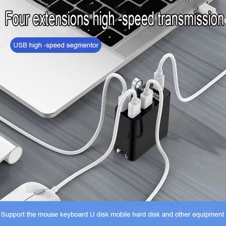 شاحن PD بمنفذ USB-C / Type-C بقوة 65 واط + موزع USB بأربعة منافذ X83، قابس أمريكي