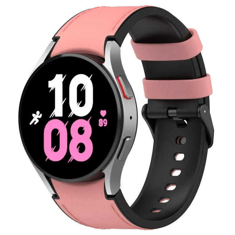 لساعات Samsung Galaxy Watch5 مقاس 44 مم / 40 مم، سوار ساعة من الجلد السيليكوني مع إبزيم أسود، S، L