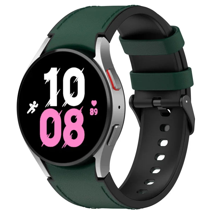 لساعات Samsung Galaxy Watch5 مقاس 44 مم / 40 مم، سوار ساعة من الجلد السيليكوني مع إبزيم أسود، S، L