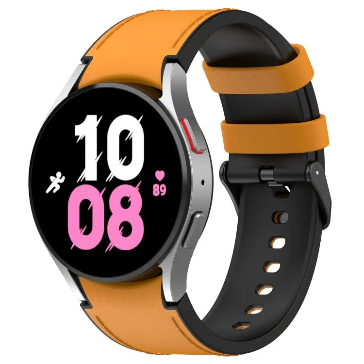 لساعات Samsung Galaxy Watch5 مقاس 44 مم / 40 مم، سوار ساعة من الجلد السيليكوني مع إبزيم أسود، S، L