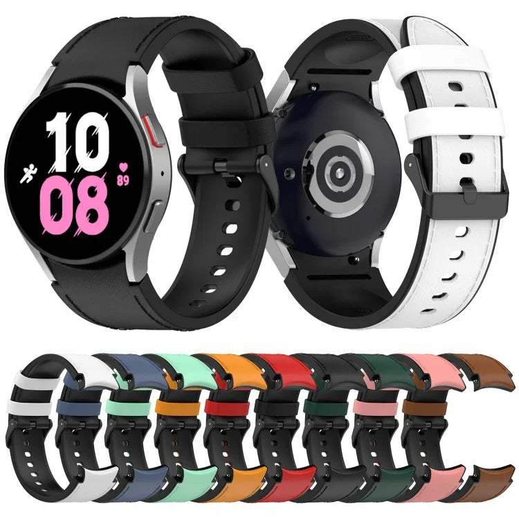 لساعات Samsung Galaxy Watch5 مقاس 44 مم / 40 مم، سوار ساعة من الجلد السيليكوني مع إبزيم أسود، S، L
