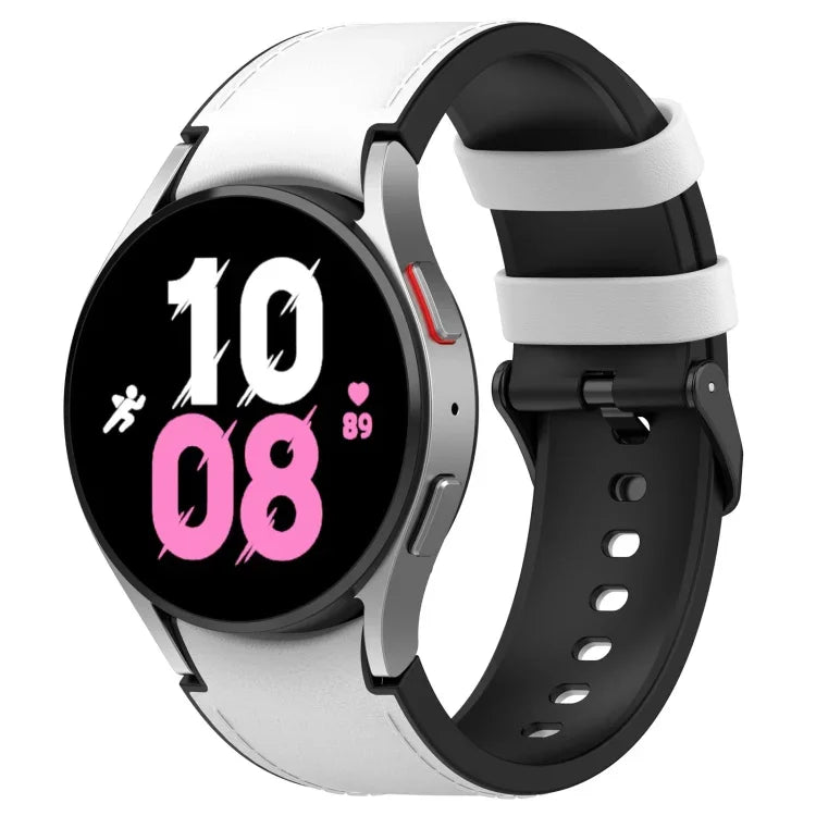 لساعات Samsung Galaxy Watch5 مقاس 44 مم / 40 مم، سوار ساعة من الجلد السيليكوني مع إبزيم أسود، S، L