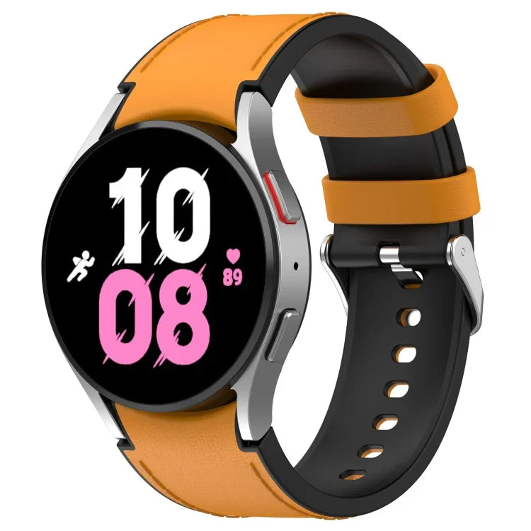 لساعات Samsung Galaxy Watch5 مقاس 44 مم / 40 مم، سوار ساعة من الجلد السيليكوني مع إبزيم فضي، S، L