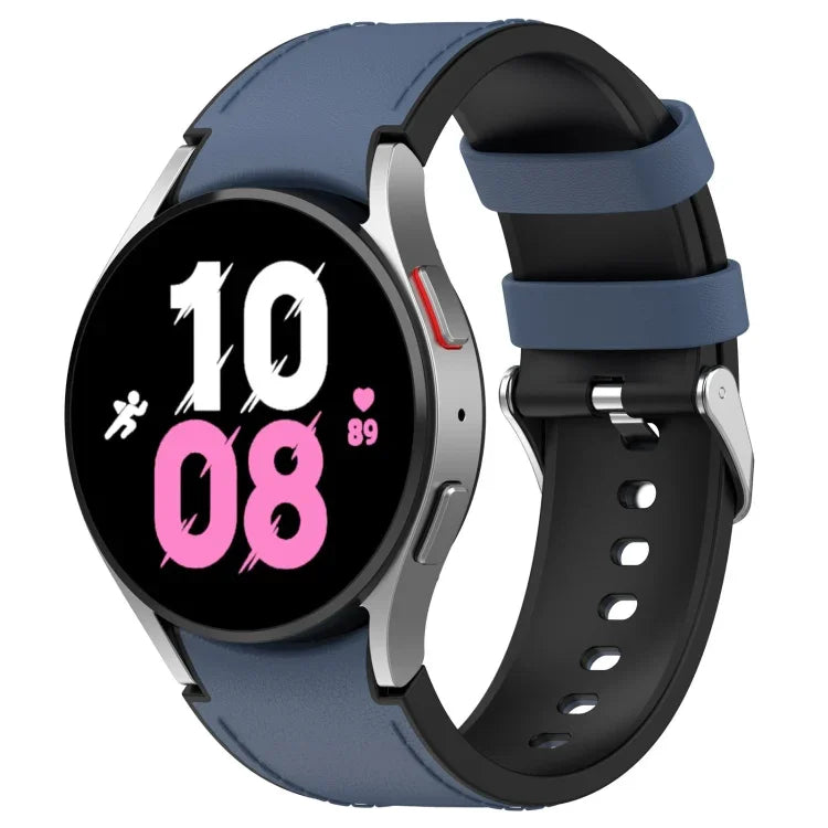 لساعات Samsung Galaxy Watch5 مقاس 44 مم / 40 مم، سوار ساعة من الجلد السيليكوني مع إبزيم فضي، S، L