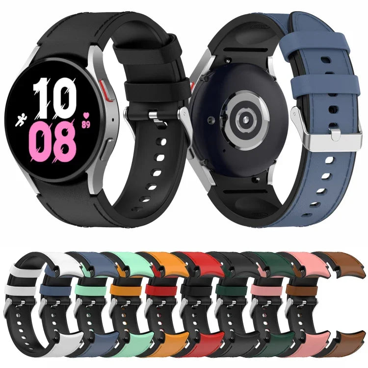 لساعات Samsung Galaxy Watch5 مقاس 44 مم / 40 مم، سوار ساعة من الجلد السيليكوني مع إبزيم فضي، S، L