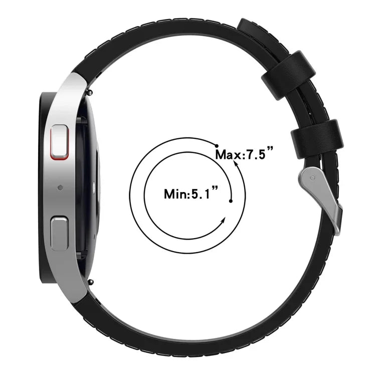 لساعات Samsung Galaxy Watch5 مقاس 44 مم / 40 مم، سوار ساعة من الجلد السيليكوني مع إبزيم فضي، S، L