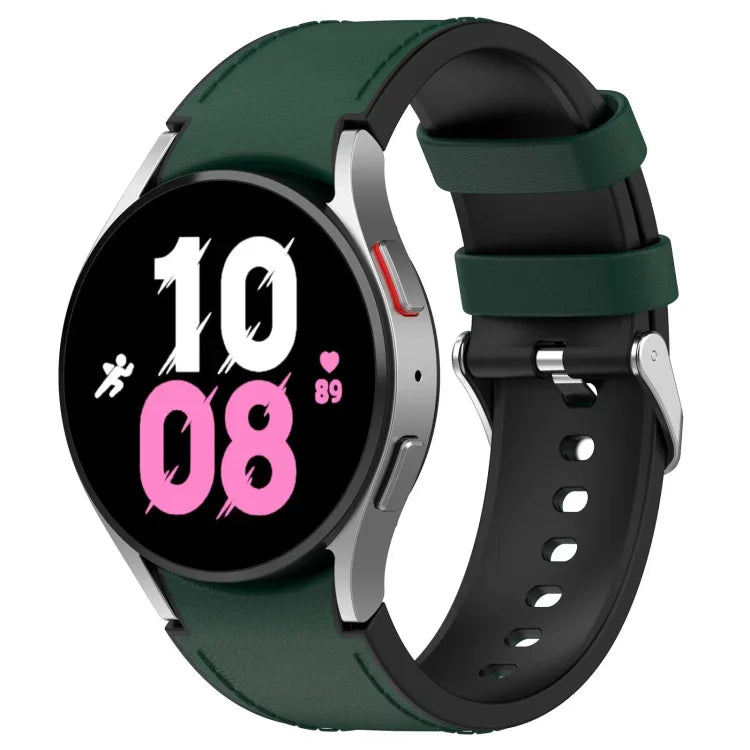 لساعات Samsung Galaxy Watch5 مقاس 44 مم / 40 مم، سوار ساعة من الجلد السيليكوني مع إبزيم فضي، S، L