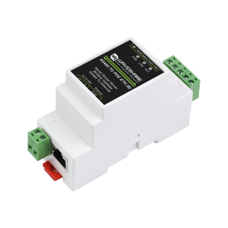 خادم تسلسلي Waveshare Din Rail RS485 إلى RJ45 مع وظيفة POE، 23273