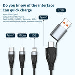كابل شحن سريع وبيانات ADC-008 100 واط USB/Type-C إلى Type-C + 8 دبابيس + Micro USB، من اثنين إلى ثلاثة، متوافق بالكامل، 1.2 متر، 2 متر