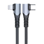 كابل بيانات USB-C/Type-C إلى 8 دبابيس مزدوج الزاوية ADC-009 بقوة 20 واط، 0.4 متر، 1 متر، 2 متر