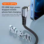 كابل بيانات USB-C/Type-C إلى 8 دبابيس مزدوج الزاوية ADC-009 بقوة 20 واط، 0.4 متر، 1 متر، 2 متر