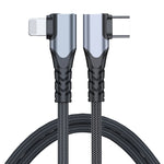كابل بيانات USB-C/Type-C إلى 8 دبابيس مزدوج الزاوية ADC-009 بقوة 20 واط، 0.4 متر، 1 متر، 2 متر