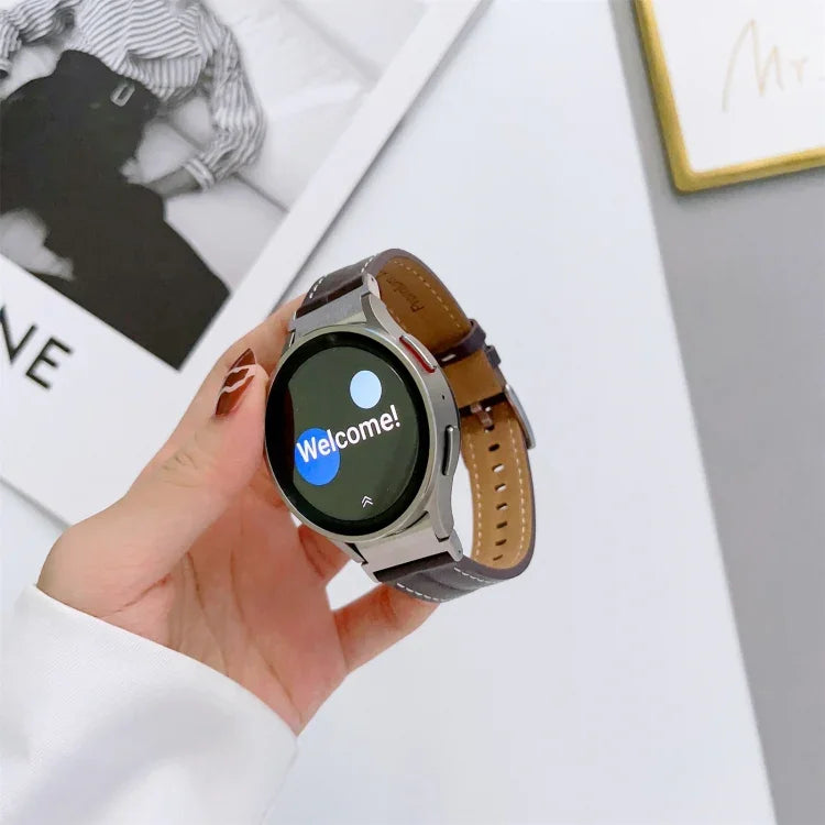 سوار ساعة من الجلد الطبيعي المحفور، لساعات Samsung Galaxy Watch5 مقاس 40 مم / 44 مم