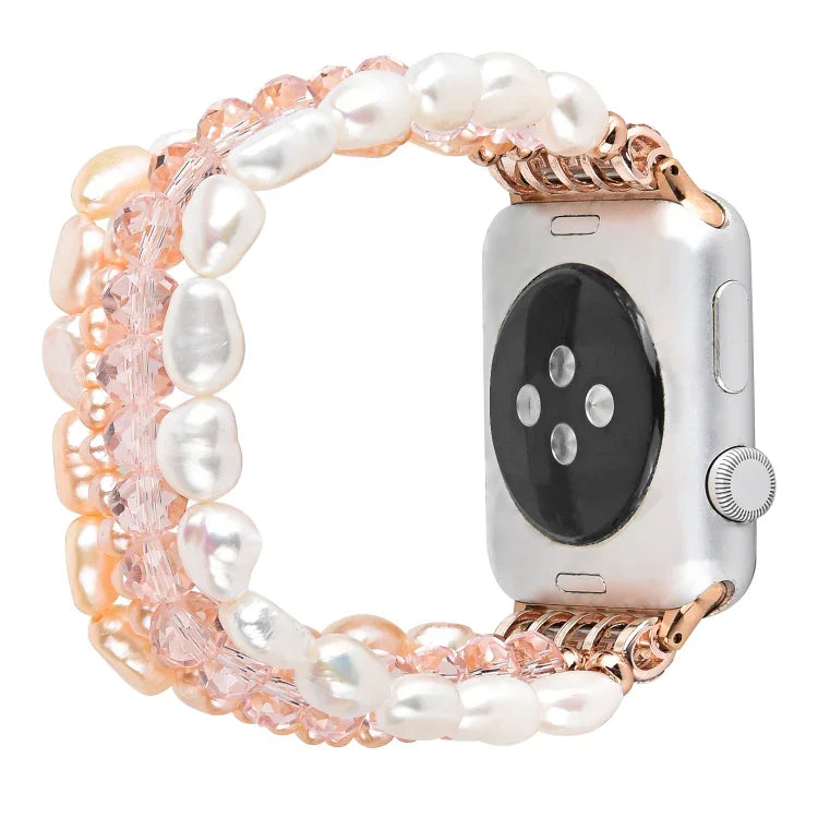 سوار ساعة من بلورات اللؤلؤ، لسلسلة Apple Watch 5 و 4 مقاس 40مم / 3 و 2 و 1 مقاس 38مم، ولسلسلة Apple Watch 5 و 4 مقاس 44مم / 3 و 2 و 1 مقاس 42مم