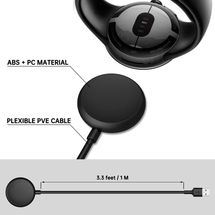 كابل شحن مغناطيسي للساعة الذكية، الطول: 1م، لمنفذ Type-C في Google Pixel Watch، لمنفذ USB في Google Pixel Watch