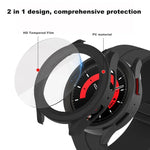 غطاء حماية ساعة من PC + فيلم مقسى بتقنية حقن الوقود، لساعات Samsung Galaxy Watch5 Pro مقاس 45 مم