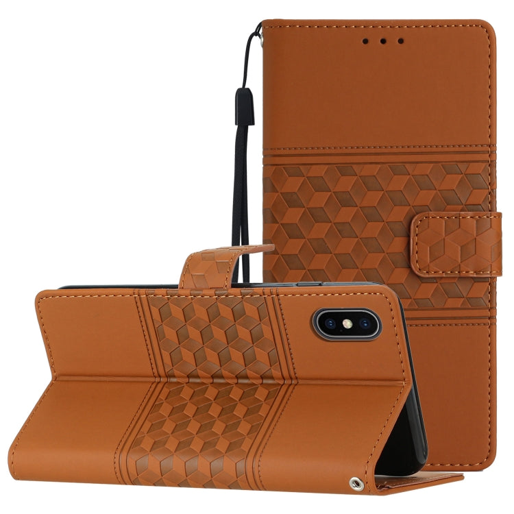 Diamond Embossed Skin Feel Leather Phone Case with Lanyard, For iPhone XS Max