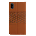 Diamond Embossed Skin Feel Leather Phone Case with Lanyard, For iPhone XS Max
