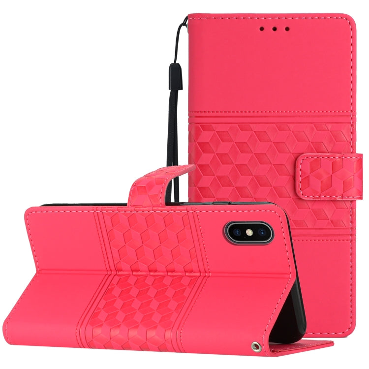 Diamond Embossed Skin Feel Leather Phone Case with Lanyard, For iPhone XS Max