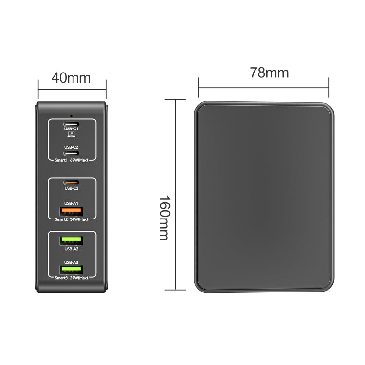 شاحن سطح مكتب سريع 6 منافذ بقوة 120 واط Type-C + USB موديل 818H، قابس أمريكي، قابس بريطاني، قابس أوروبي، قابس أسترالي