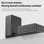 شاحن سطح مكتب سريع 6 منافذ بقوة 120 واط Type-C + USB موديل 818H، قابس أمريكي، قابس بريطاني، قابس أوروبي، قابس أسترالي