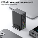 شاحن سطح مكتب سريع 6 منافذ بقوة 120 واط Type-C + USB موديل 818H، قابس أمريكي، قابس بريطاني، قابس أوروبي، قابس أسترالي