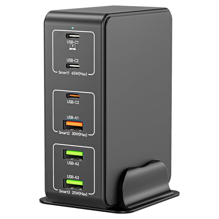 شاحن سطح مكتب سريع 6 منافذ بقوة 120 واط Type-C + USB موديل 818H، قابس أمريكي، قابس بريطاني، قابس أوروبي، قابس أسترالي